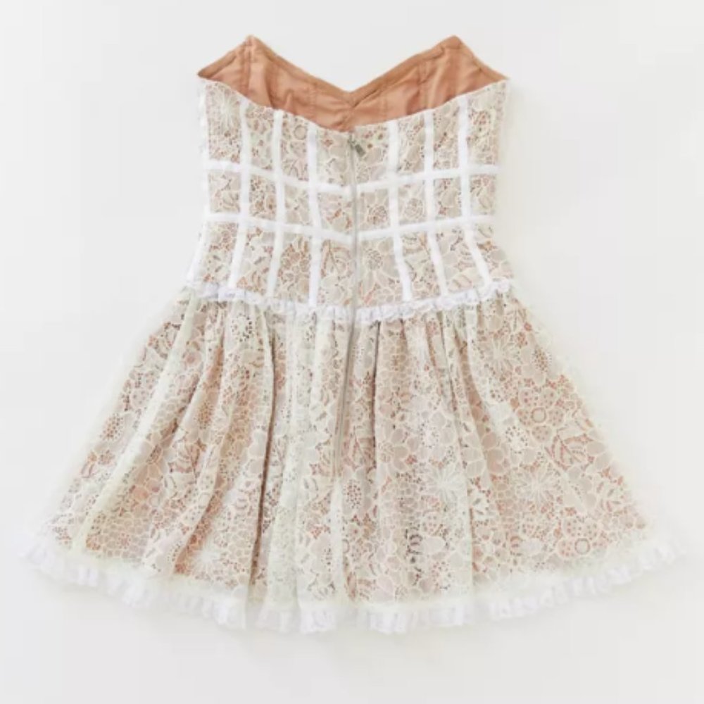 For Love & Lemon Jelena Lace Strapless Mini Dress, size Lace White & Nude - Picture 11 of 16